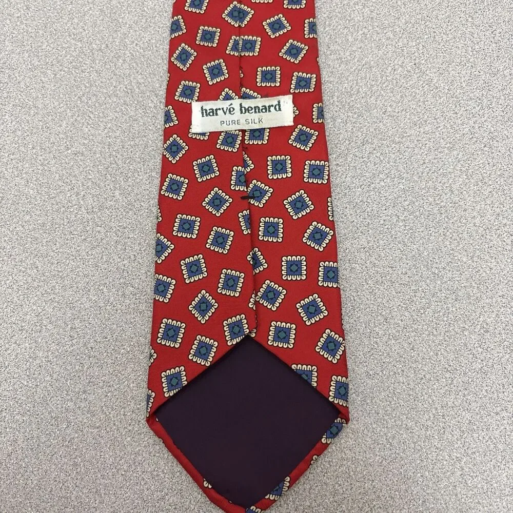 Lot Of 3 Vintage Harve Benard Silk Neck Tie Red/Burgundy, Paisley, Geometric